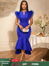 AOMEIDRESS Elegant Blue Dress for Women Summer Wedding Guest Dress Blue / S