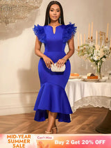 AOMEIDRESS Elegant Blue Dress for Women Summer Wedding Guest Dress Blue / S