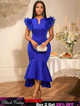 AOMEIDRESS Elegant Blue Dress for Women Summer Wedding Guest Dress Blue / S