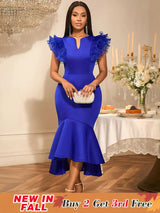 AOMEIDRESS Elegant Blue Dress for Women Summer Wedding Guest Dress Blue / S