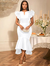 AOMEIDRESS Elegant Blue Dress for Women Summer Wedding Guest Dress White / S