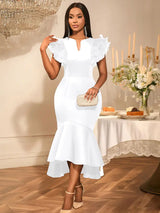 AOMEIDRESS Elegant Blue Dress for Women Summer Wedding Guest Dress White / S