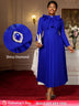 AOMEIDRESS Elegant Blue Midi Pleated Dress with Bow for Wedding Party Blue / S