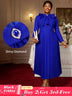 AOMEIDRESS Elegant Blue Midi Pleated Dress with Bow for Wedding Party Blue / S