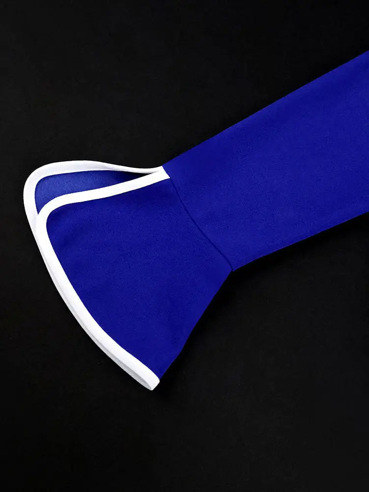 AOMEIDRESS Elegant Blue Peplum Blouse Cut Out Flare Sleeve for Evening