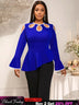 AOMEIDRESS Elegant Blue Peplum Blouse Cut Out Flare Sleeve for Evening Blue / S