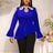 AOMEIDRESS Elegant Blue Peplum Blouse Cut Out Flare Sleeve for Evening Blue / S