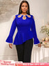 AOMEIDRESS Elegant Blue Peplum Blouse Cut Out Flare Sleeve for Evening Blue / S