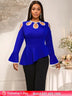 AOMEIDRESS Elegant Blue Peplum Blouse Cut Out Flare Sleeve for Evening Blue / S