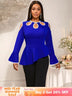 AOMEIDRESS Elegant Blue Peplum Blouse Cut Out Flare Sleeve for Evening Blue / S