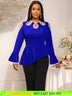 AOMEIDRESS Elegant Blue Peplum Blouse Cut Out Flare Sleeve for Evening Blue / S