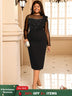 AOMEIDRESS Elegant Bodycon Dress Beading Patchwork Mesh Ruffles Gowns Black / L