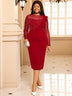 AOMEIDRESS Elegant Bodycon Dress Beading Patchwork Mesh Ruffles Gowns Red / L