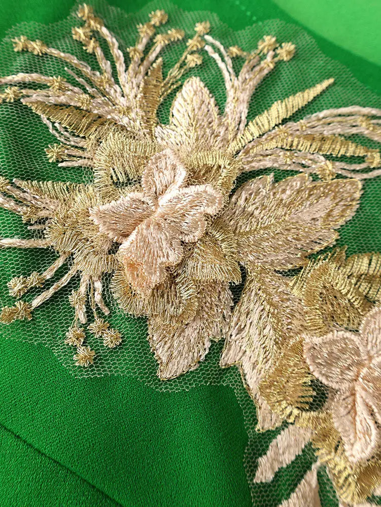 AOMEIDRESS Elegant Bodycon Dress Long Sleeve Floral Appliques Peplum