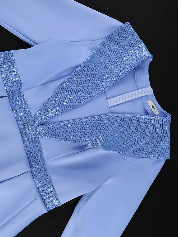 AOMEIDRESS Elegant Bodycon Dress Long Sleeve Sequin Peplum Hem Gowns