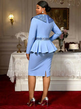 AOMEIDRESS Elegant Bodycon Dress Long Sleeve Sequin Peplum Hem Gowns