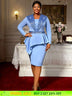 AOMEIDRESS Elegant Bodycon Dress Long Sleeve Sequin Peplum Hem Gowns LightBlue / L
