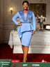 AOMEIDRESS Elegant Bodycon Dress Long Sleeve Sequin Peplum Hem Gowns LightBlue / L