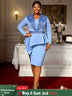 AOMEIDRESS Elegant Bodycon Dress Long Sleeve Sequin Peplum Hem Gowns LightBlue / L