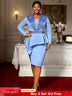 AOMEIDRESS Elegant Bodycon Dress Long Sleeve Sequin Peplum Hem Gowns LightBlue / L