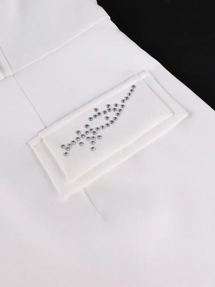 AOMEIDRESS Elegant Bodycon Dress Notched Collar Diamond Beading Office