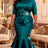 AOMEIDRESS Elegant Bodycon Dress Rhinestone Waist Fishtails Hem Party - Peacock Blue / S