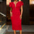 AOMEIDRESS Elegant Bodycon Dress Ruffle Sleeves Studded V Neck Gowns Red / L
