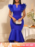 AOMEIDRESS Elegant Bodycon Dress Ruffled Sleeves Fishtails Hem Party - Blue / S