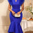AOMEIDRESS Elegant Bodycon Dress Ruffled Sleeves Fishtails Hem Party - Blue / S