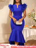 AOMEIDRESS Elegant Bodycon Dress Ruffled Sleeves Fishtails Hem Party - Blue / S