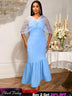 AOMEIDRESS Elegant Bodycon Dress Sheer Cape Fishtail Hem Party Gowns SkyBlue / S