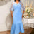 AOMEIDRESS Elegant Bodycon Dress Sheer Cape Fishtail Hem Party Gowns SkyBlue / S
