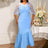 AOMEIDRESS Elegant Bodycon Dress Sheer Cape Fishtail Hem Party Gowns SkyBlue / S