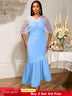 AOMEIDRESS Elegant Bodycon Dress Sheer Cape Fishtail Hem Party Gowns SkyBlue / S