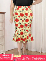 AOMEIDRESS Elegant Bodycon Floral Mermaid Skirt for Party Wedding Yellow / 0XL