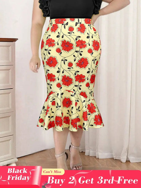 AOMEIDRESS Elegant Bodycon Floral Mermaid Skirt for Party Wedding Yellow / 0XL