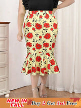 AOMEIDRESS Elegant Bodycon Floral Mermaid Skirt for Party Wedding Yellow / 0XL