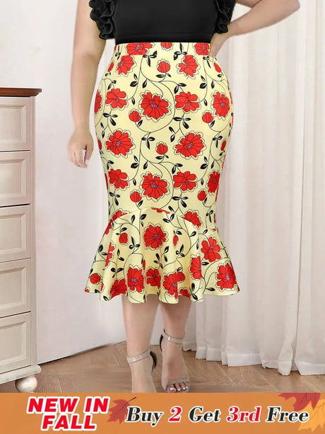 AOMEIDRESS Elegant Bodycon Floral Mermaid Skirt for Party Wedding Yellow / 0XL