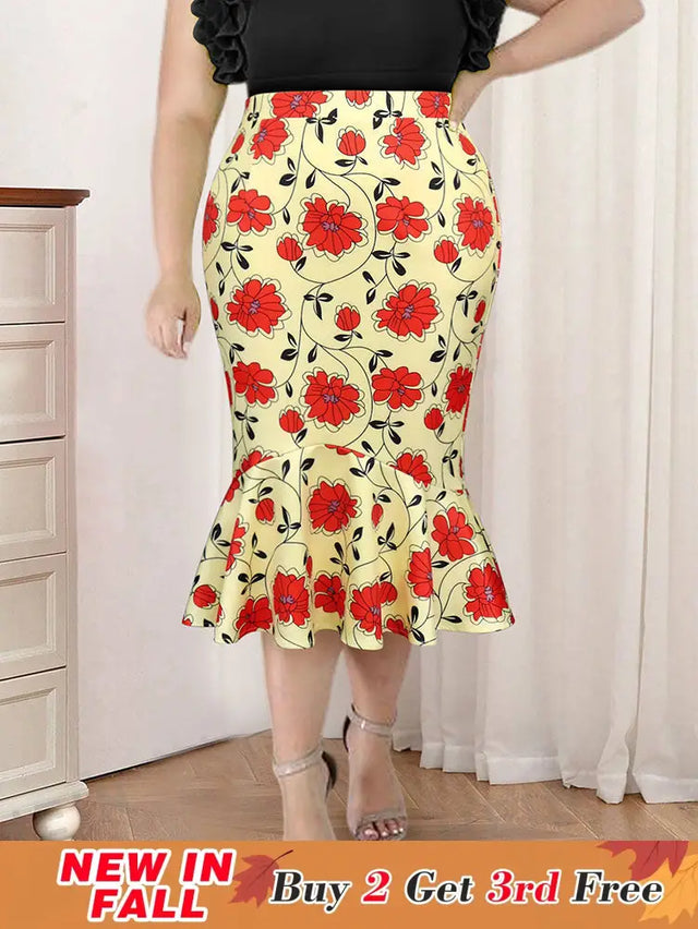 AOMEIDRESS Elegant Bodycon Floral Mermaid Skirt for Party Wedding Yellow / 0XL