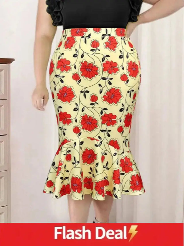 AOMEIDRESS Elegant Bodycon Floral Mermaid Skirt for Party Wedding Yellow / 0XL