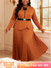 AOMEIDRESS Elegant Brown A Line Pleated Dress Peplum with Belted Brown / L