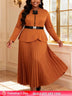 AOMEIDRESS Elegant Brown A Line Pleated Dress Peplum with Belted Brown / L