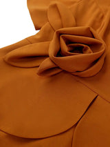 AOMEIDRESS Elegant Brown Bodycon Dress Short Sleeves 3D Flower Peplum