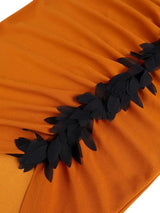 AOMEIDRESS Elegant Brown Ruched Pencil Skirt with Black 3D Flower