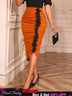 AOMEIDRESS Elegant Brown Ruched Pencil Skirt with Black 3D Flower Brown / S