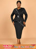 AOMEIDRESS Elegant Business Casual Beaded Dress For Women Package Hip Black / 0XL