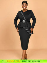 AOMEIDRESS Elegant Business Casual Beaded Dress For Women Package Hip Black / 0XL