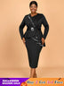 AOMEIDRESS Elegant Business Casual Beaded Dress For Women Package Hip Black / 0XL