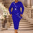 AOMEIDRESS Elegant Business Casual Beaded Dress For Women Package Hip Blue / 0XL