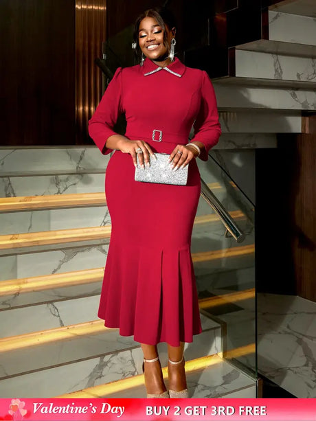 AOMEIDRESS Elegant Church Dresses for Women Mermaid Long Sleeves Red / S